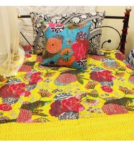 Yellow Floral Kantha Quilt