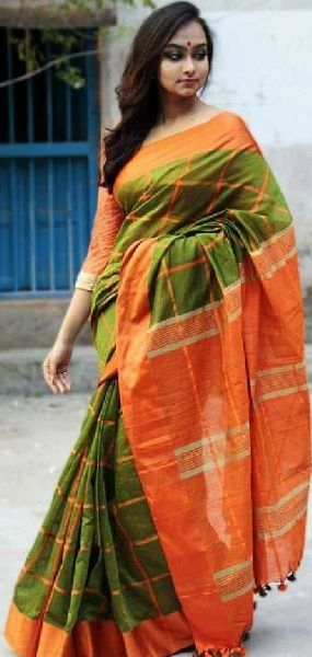 Handloom Pure Khadi Checks Designer Saree