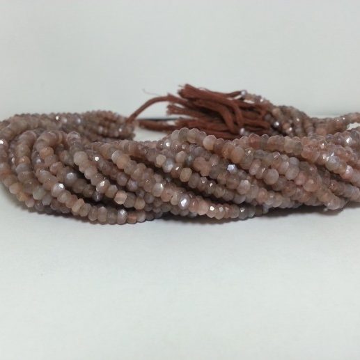 Natural Chocolate Moonstone Faceted Rondelle Beads 4mm