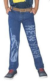Printed Denim Jeans, Color : Blue