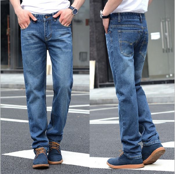 Faded Straight Fit Denim Jeans, Color : Blue