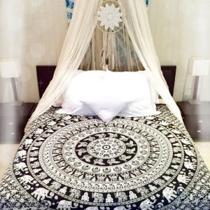 bed sheet double size bed cover mandala design Black and white color Print NKSNS08