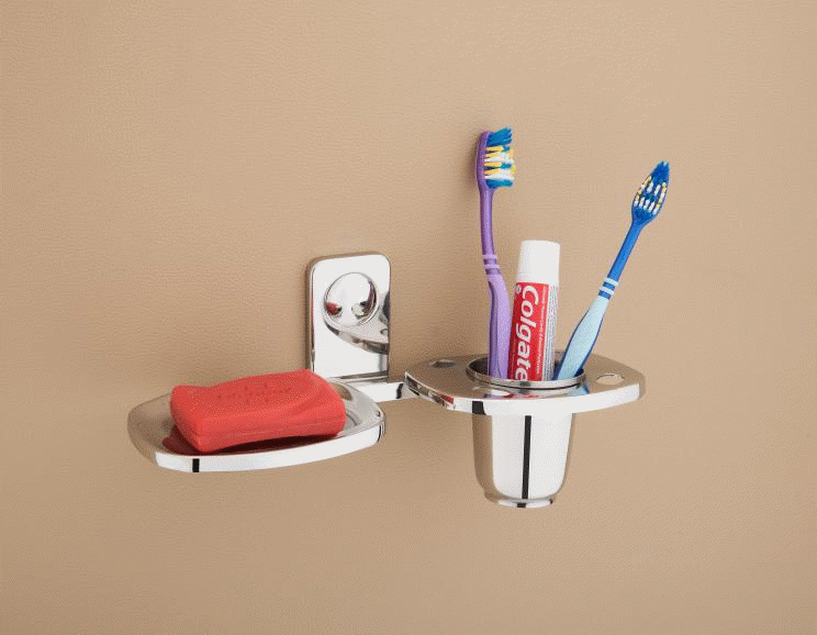 Stainless Steel Soap Dish With Toothbrush Holder