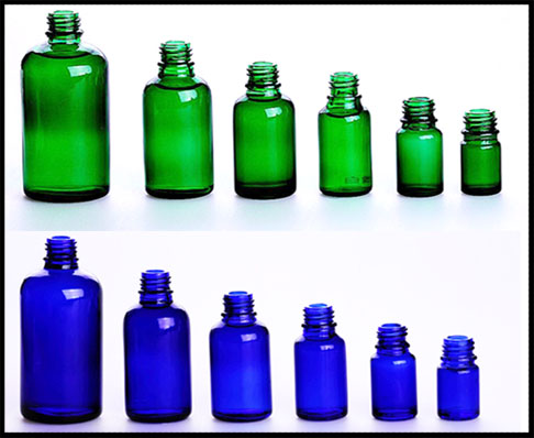 Blue and Green Amber Bottles