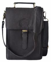 Leather messenger bag School office bag, Color : Black