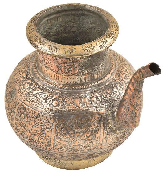 Brass Engraved Floral Design Copper Holy Water Pot
