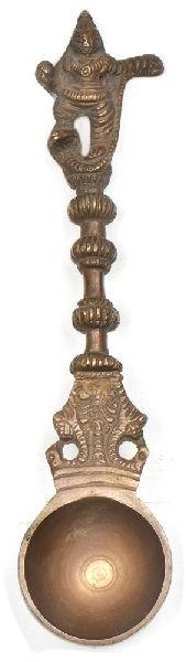 Brass Krishna Finial Puja Holy Water Spoon Birds
