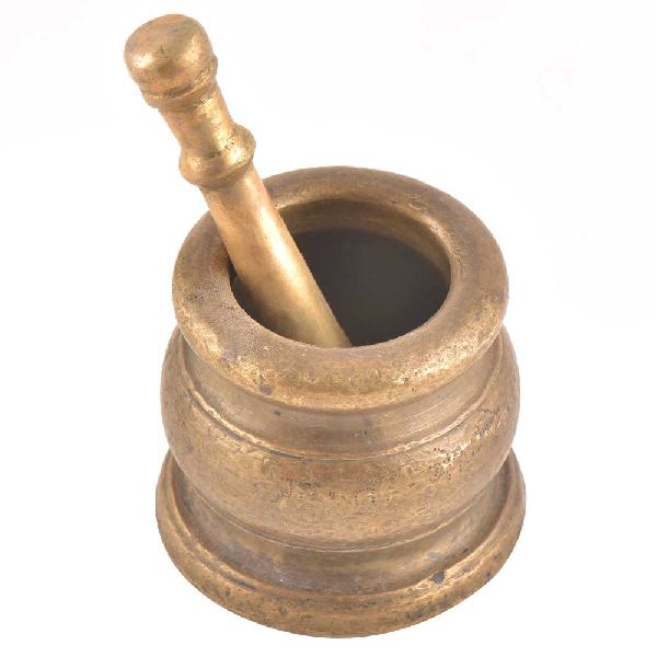 Brass Kutni Mortar and Pestle, Color : Golden