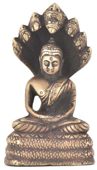 Bronze Buddha Sitting Under Snake Hood, Color : Antique