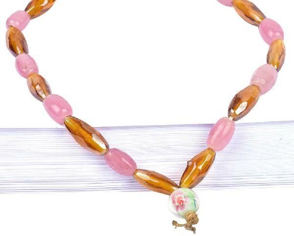 Brown Pink Mixed Bead Necklace