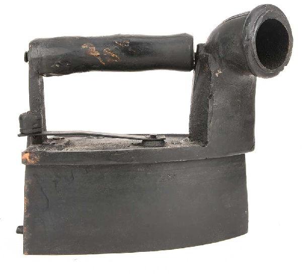 Coal Fired Clothes Press Cast Iron with Wooden Handle and Chimney