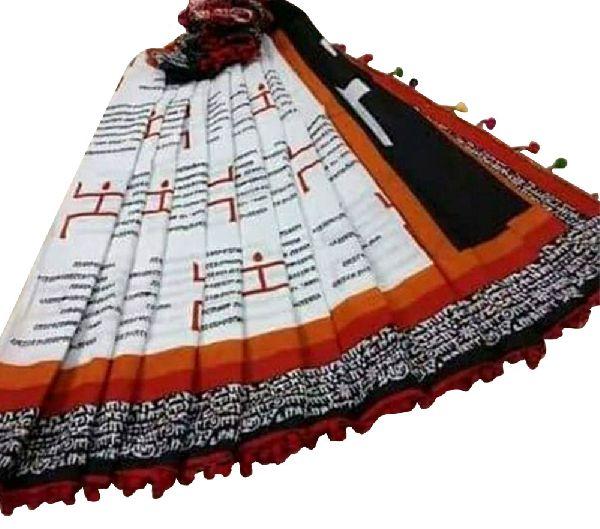 Colorful Border Cotton Saree With Blouse Piece