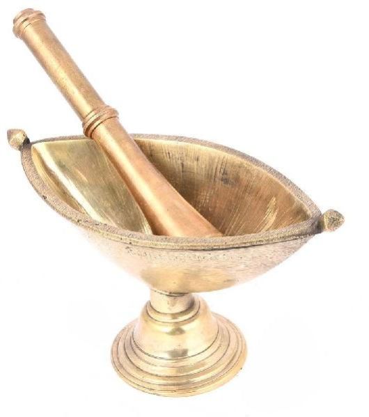 Diya Shape Brass Morter and Pestle