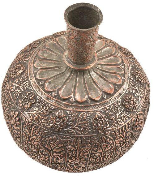 Hand Crafted Copper Repousse Floral Surahi Or Pot