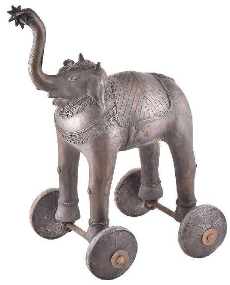 Handmade Brass Elephant Statue On Rolling Wheels