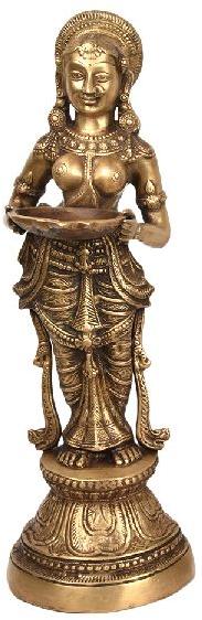 Brass Paavai Vilakku Bronze Lamp, Color : Golden