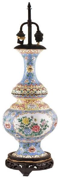 Pair of Blue Cloisonne Vases Converted into Lamps