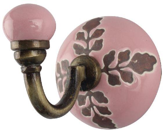 Pink Leaf Cut Etched Ceramic wall Hook