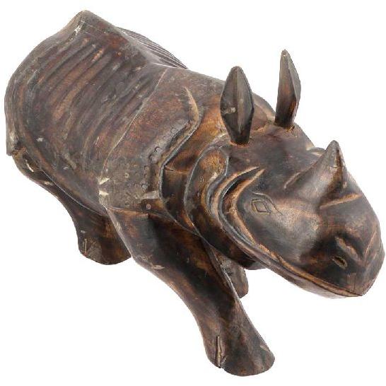 Teak Wood Rhino Carving Carved Rhinoceros Sculpture
