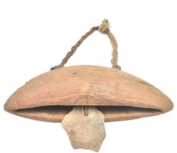 Tribal Wooden Cow Bell With A Irregular Shaped Clanger