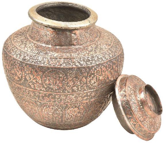 Vintage Copper Repousse Jar Lidded Pot Vase