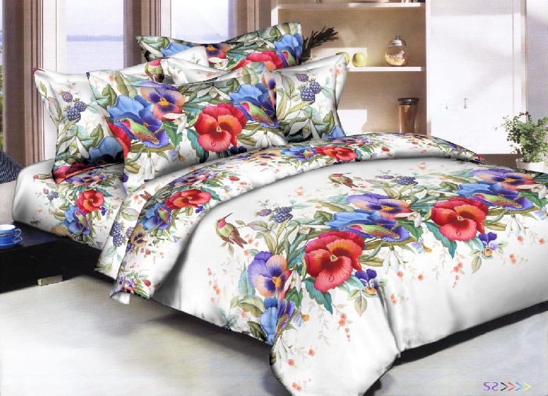 Flowers Print Double Bed Sheets, Pattern Printed Pearl Fabs