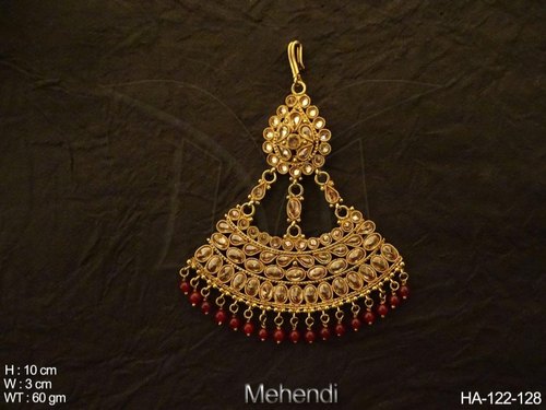 MANEKRATNA High Gold Stone Polki Hair Accessory, Occasion : Party