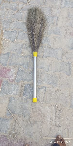 Natural Grass Crome Steel Pipe Broom, for Cleaning, Feature : Long Lasting