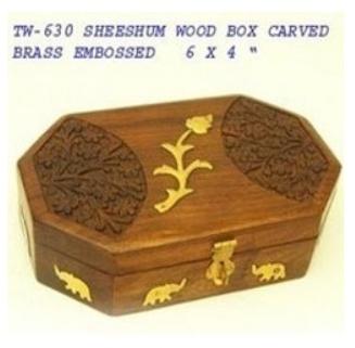 Transworld Rectangle Polished Brass Emboss Wood Box, for Commercial, Pattern : Plain
