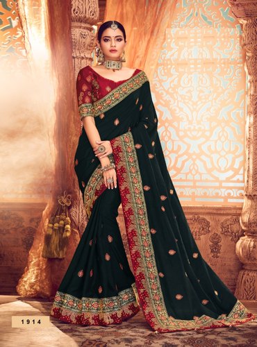 Shri balaji Border designer wedding saree, Occasion : Party Wear