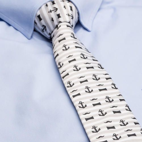 Poly Swede Anchor Mushtache Tie, Color : White