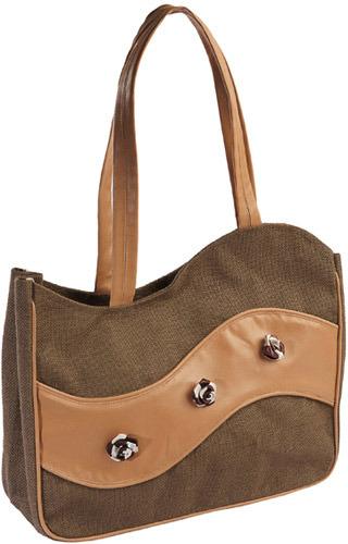 Women Brown Leather Canvas Bag