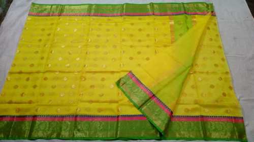 Kota Yellow Silk Printed Saree with Blouse Piece