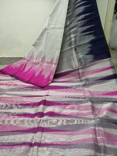 Casual Handloom Cotton silk ikkat saree, Pattern : Plain