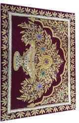 Embroidered Velvet Handicraft Carpet, Color : Maroon