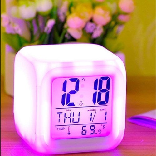 Square White Colour Changing Alarm Clock, Size : Small