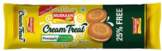 Muskaan Pineapple Cream Biscuits, Packaging Size : 100gm, 250gm