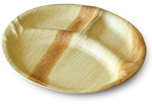 Rectangular Areca Leaf 3 Partition Plate, for Serving Food, Pattern : Plain