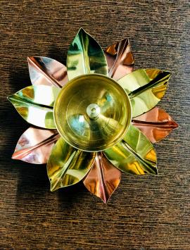 Flower Shape Polished Copper Brass Diya, for Pooja, Size : Multisize