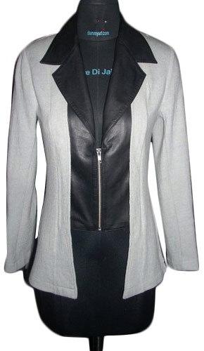 Ladies Black & White Wool & Goat Leather Jacket