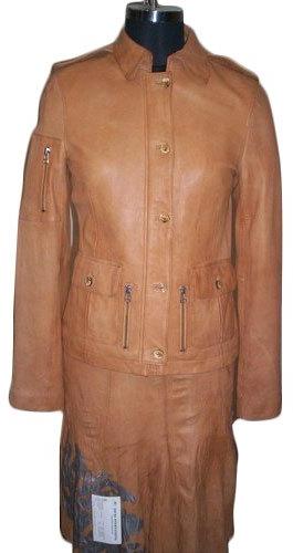 Plain Ladies Brown Leather Jacket, Size : M