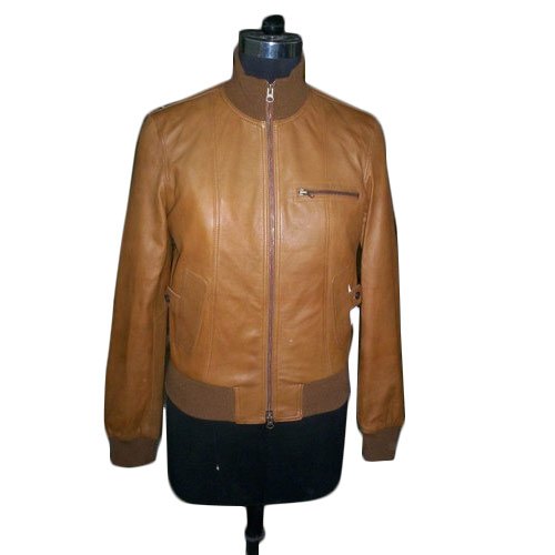 Ladies Brown Polo Neck Leather Jacket