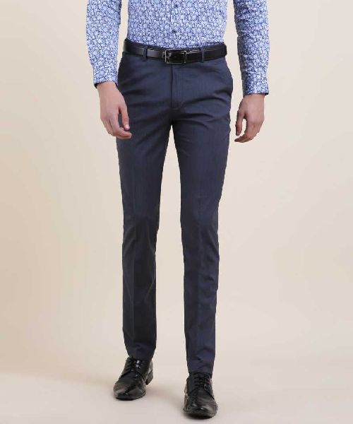 Mens Slim Fit Blue Trousers, Occasion : Formal Wear