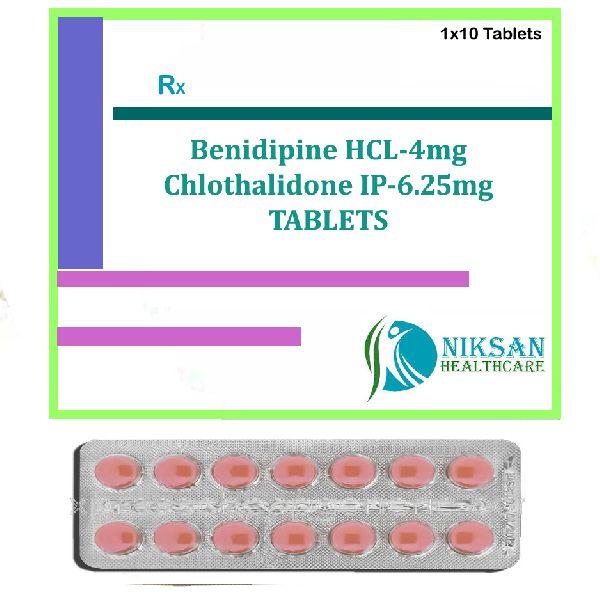 BENIDIPINE HCL 4MG CHLOTHALIDONE IP 6.25MG TABLETS