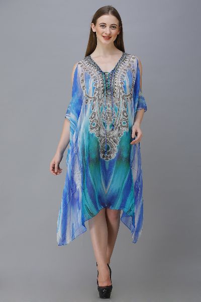 Rajoria Instyle V Neck Crepe Kaftan, Technics : Printed