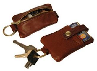 Brown Plain Leather Wallet Key Case