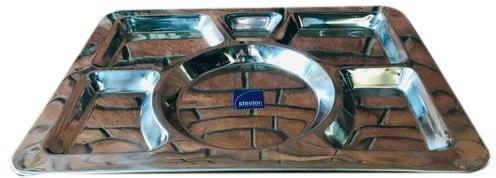 Steelon Rectangular Stainless Steel SS Compartment Plate, for Hotel, Size : 15.7 x 11.9 Inch