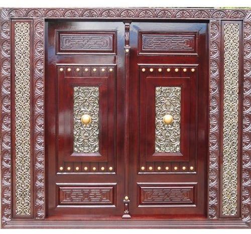 Hinged teak wooden door, Color : Brown