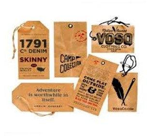 Rectangular Brown Cardboard Clothes Hang Tag, Pattern : Printed