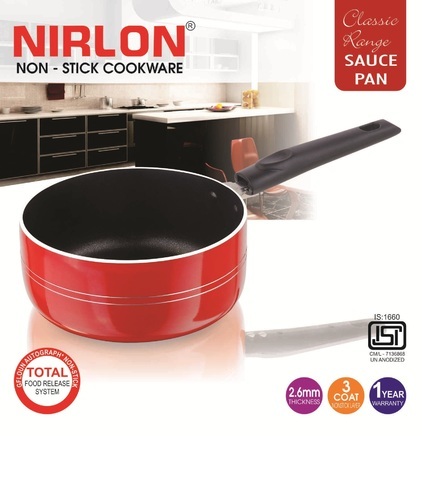 Nirlon High Grade Aluminium Sauce Pan, Color : Red Black